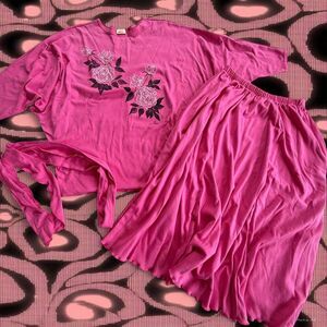 Pink Hawaiian Made 2 Piece Retro A-Line Skirt Top Set
